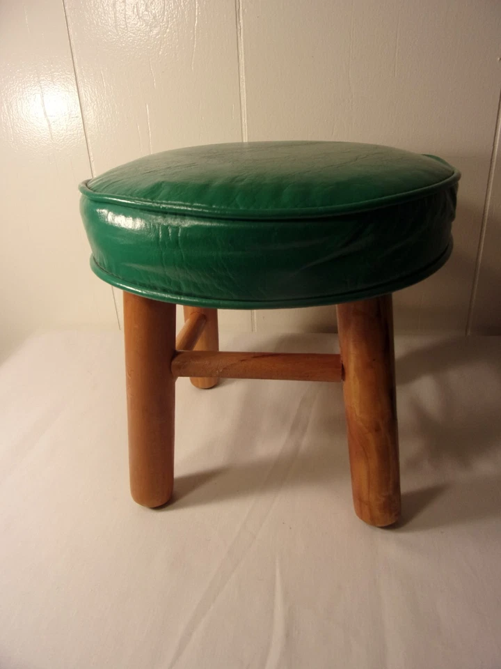 Винтажный зеленый виниловый ножной табурет Continental Seat Inc 10x10 дюймов оттоманка мягкий верх MCM - Изображение 3 из 4