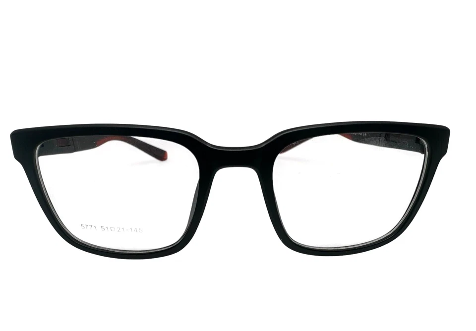 Anteojos Para Hombre Cuadrados Negro/Rojo Acetato 51-21-145 Demo-Lente Borde Completo Luz Foto 2 de 4