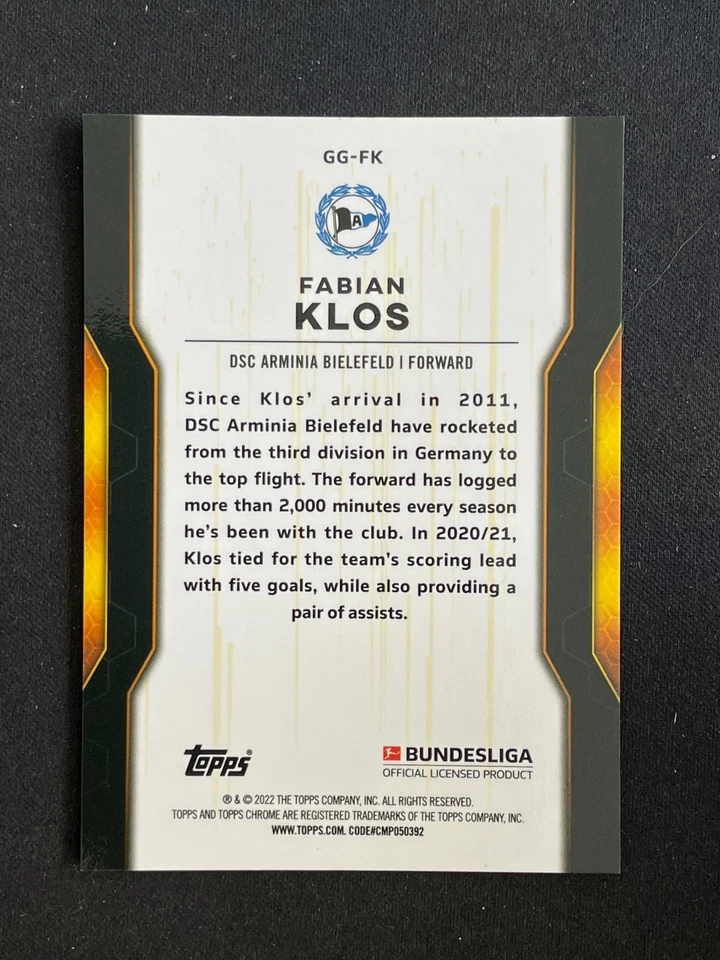 Fabian Klos 2021-22 Topps Bundesliga Golden Generation #GG-FK - Image 2 of 2