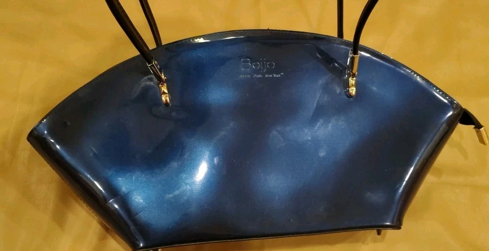 Bolso de Mano BEIJO Y2k Patente Azul Cobalto Doble Asas Cremallera Cierre Superior B66 Foto 2 de 4