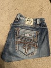 Rock Revival Jeans Mens 38/33 Keifer Relaxed St 17 Light Wash Thick Stitch — photo 1