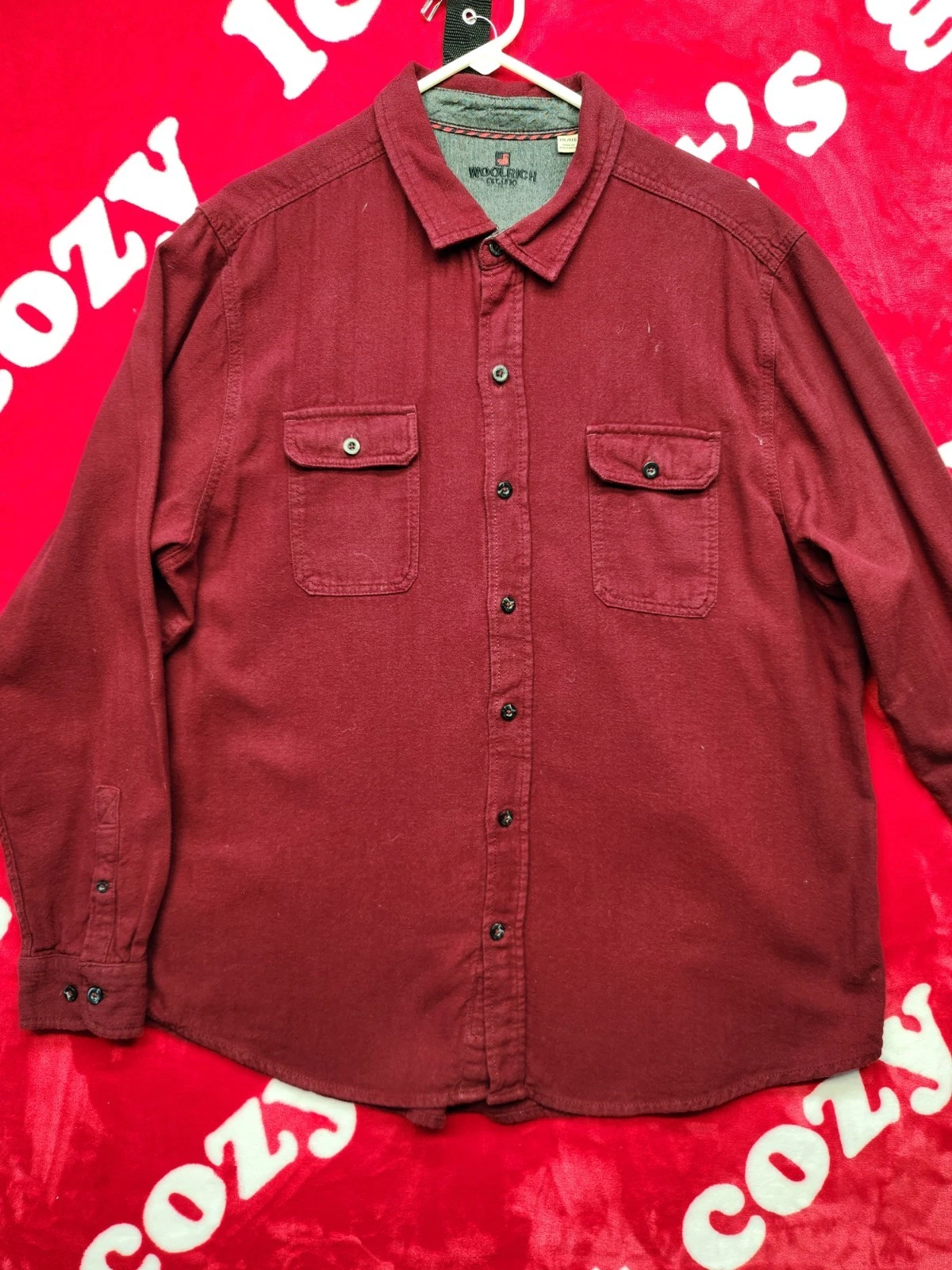 Woolrich Shirt Mens XXL Burgundy Flannel Button Up Workwear Outdoor Cotton
