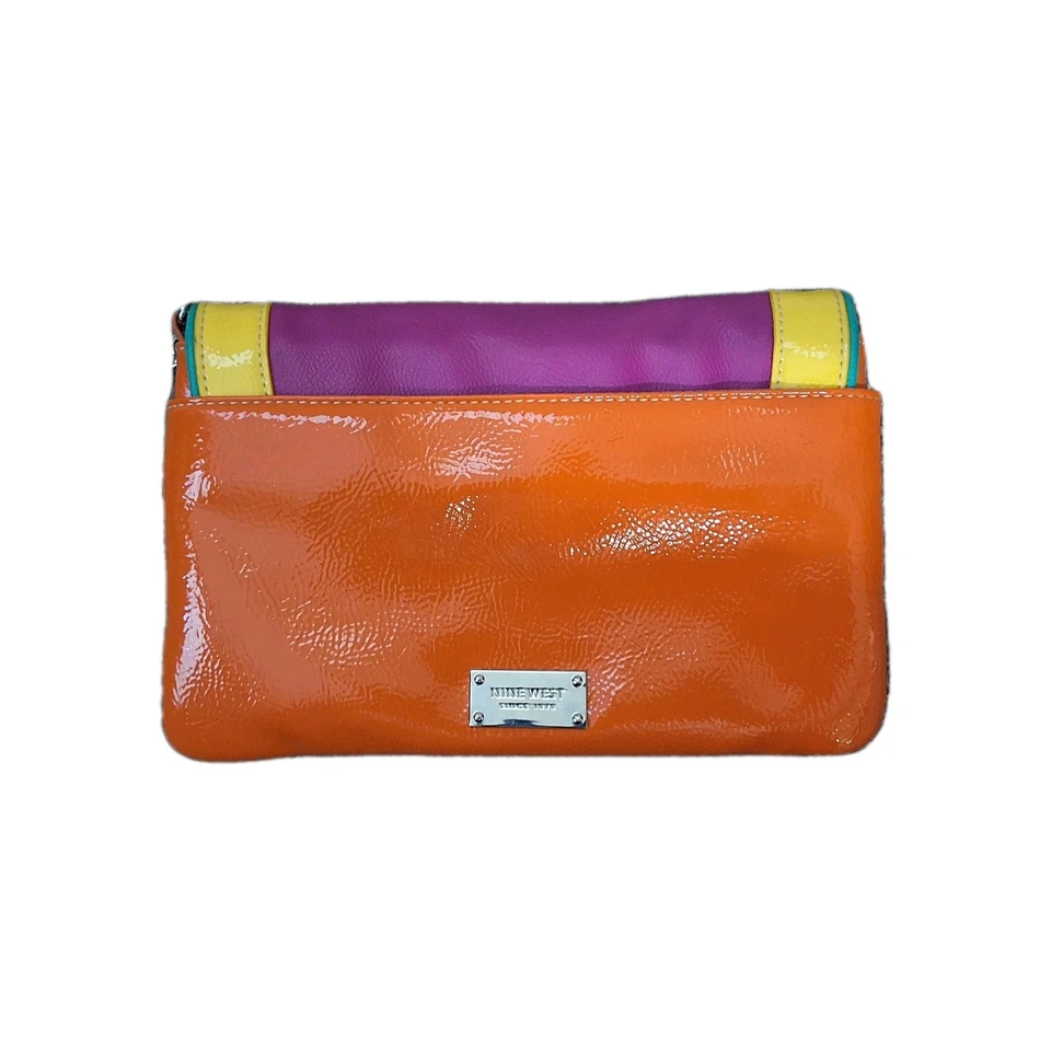 Bolso de Hombro Nine West Naranja y Rosa Caliente Charol Sobre Colorido Cartera Foto 4 de 4