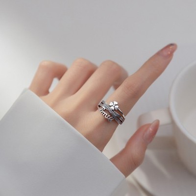 Lucky Four Leaf Clover Letter Cross Ring Women's Fashionable Retro Open Ring