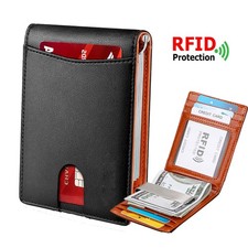 Genuine Leather Men's Bifold Wallet RFID Blocking Slim Minimalist Front Pocket