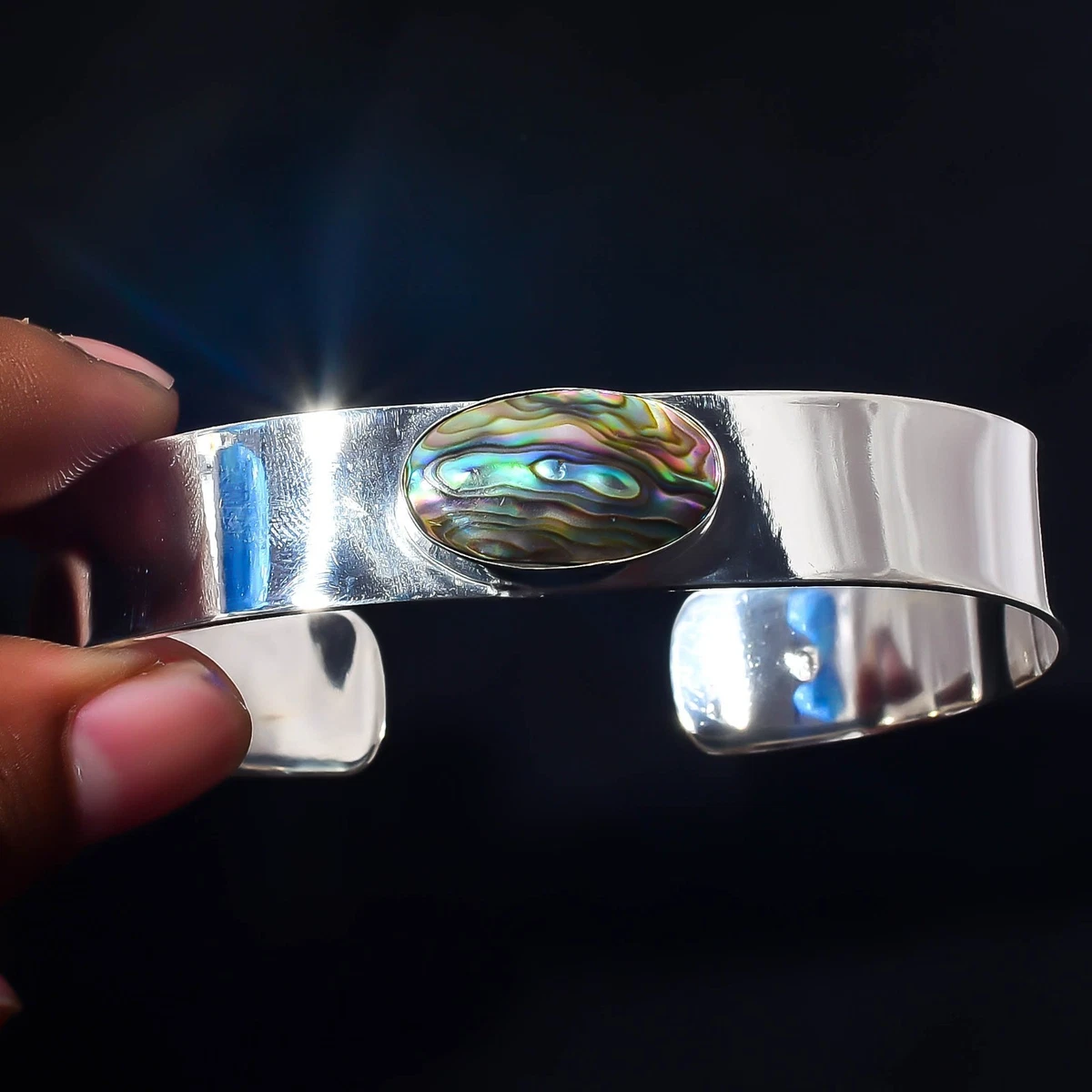 Abalone Shell Gemstone 925 Sterling Silver Handmade Bangle Jewelry Gift For Love