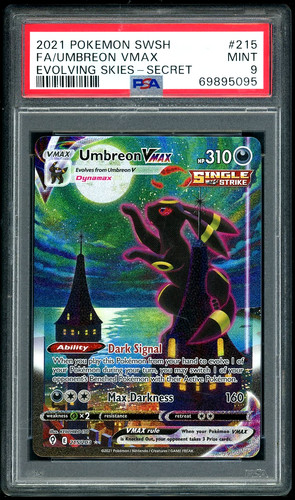 POKEMON UMBREON VMAX 2021 SWORD & SHIELD EVOLVING SKIES #215 FA SECRET PSA 9