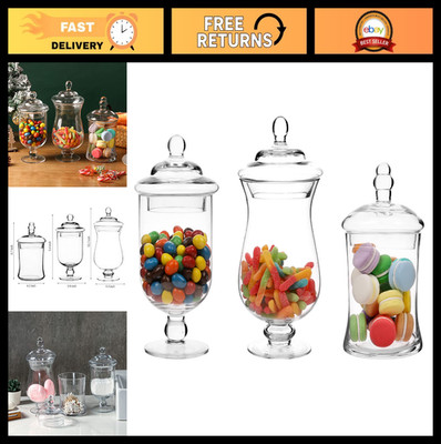 Clear Glass Apothecary Jars with Lids - Decorative Footed Vases, Candy Buffet Se