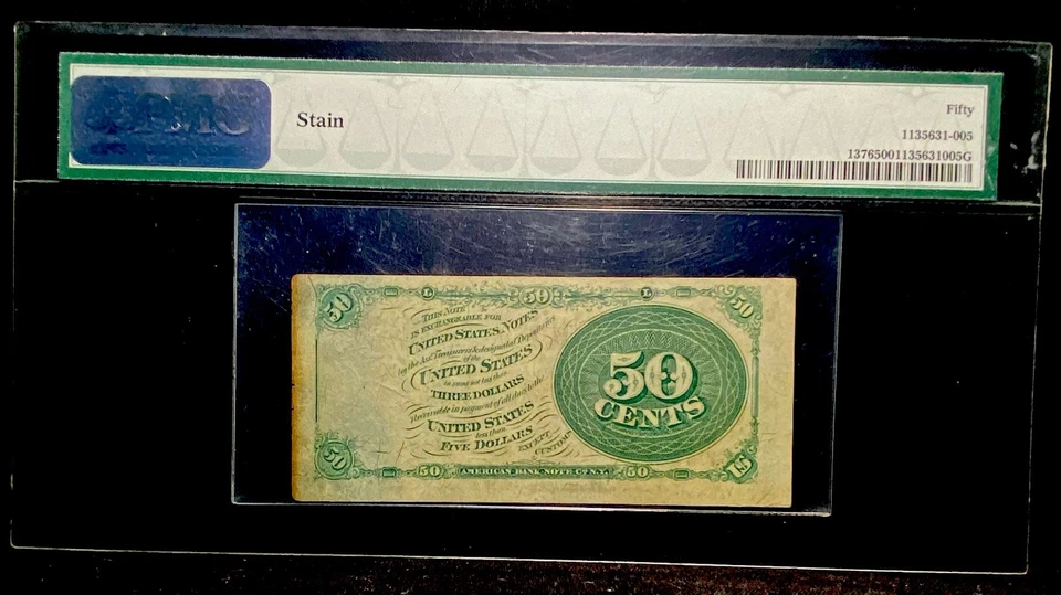 Moneda fraccionaria FR# 1376 50c 1869, Estados Unidos cuarta cuarta emisión, PMG AU50 Foto 2 de 4