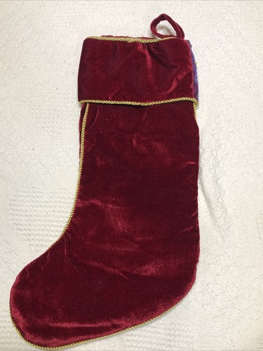 Vintage festlicher Weihnachtsstrumpf Blumen burgunderrot Samt Perlen bestickt 19 Zoll - Bild 12 von 12