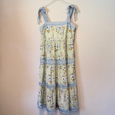 Sweet Wanderer Floral Tiered Midi Dress Sage Blue Striped Tie Shoulder CR1953CRS