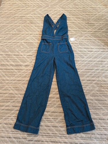 NWT Urban Outfitters BDG Eleanor Plunging Denim Jumpsuit Women Size 0 Boho