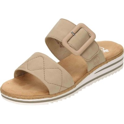 Rieker V0694-62 beige Sandalen Slipper offene Zehenpartie niedriger Keilabsatz Pantoletten bequeme Schuhe
