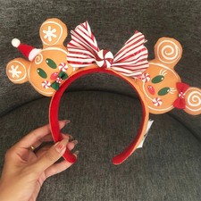 Disneyland Christmas Gingerbread Minnie Mickey Mouse Ears Bow Holiday Headband