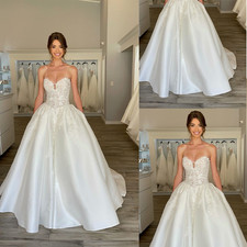 White Ivory Elegant Wedding Dresses Satin A Line sleeveless Train Bridal Gowns