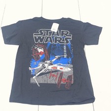 Star Wars Shirt Boys Medium Black Darth Vader X Wing Tie Fighter Graphic Tee