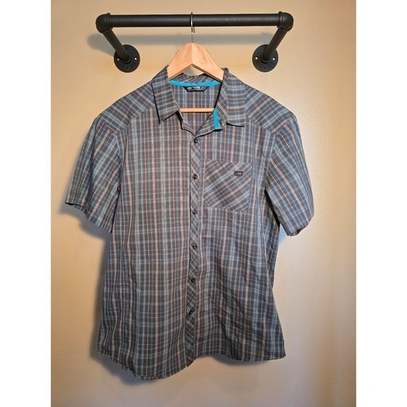 ARC'TERYX Size L Peakline plaid gray and blue short sleeve lightweight shirt