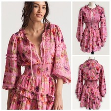 LoveShackFancy Clarkie Long Sleeve Pink Floral Print Mini Dress size Medium