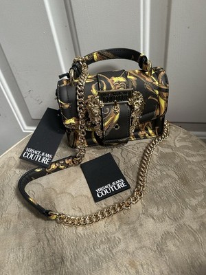 Versace Jeans Couture Baroque Saffiano Collection Black and Gold Mini Bag