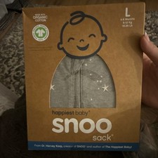 Happiest Baby SNOO Sack Swaddle Organic Cotton, 4-6 Months, Gray/White Stars
