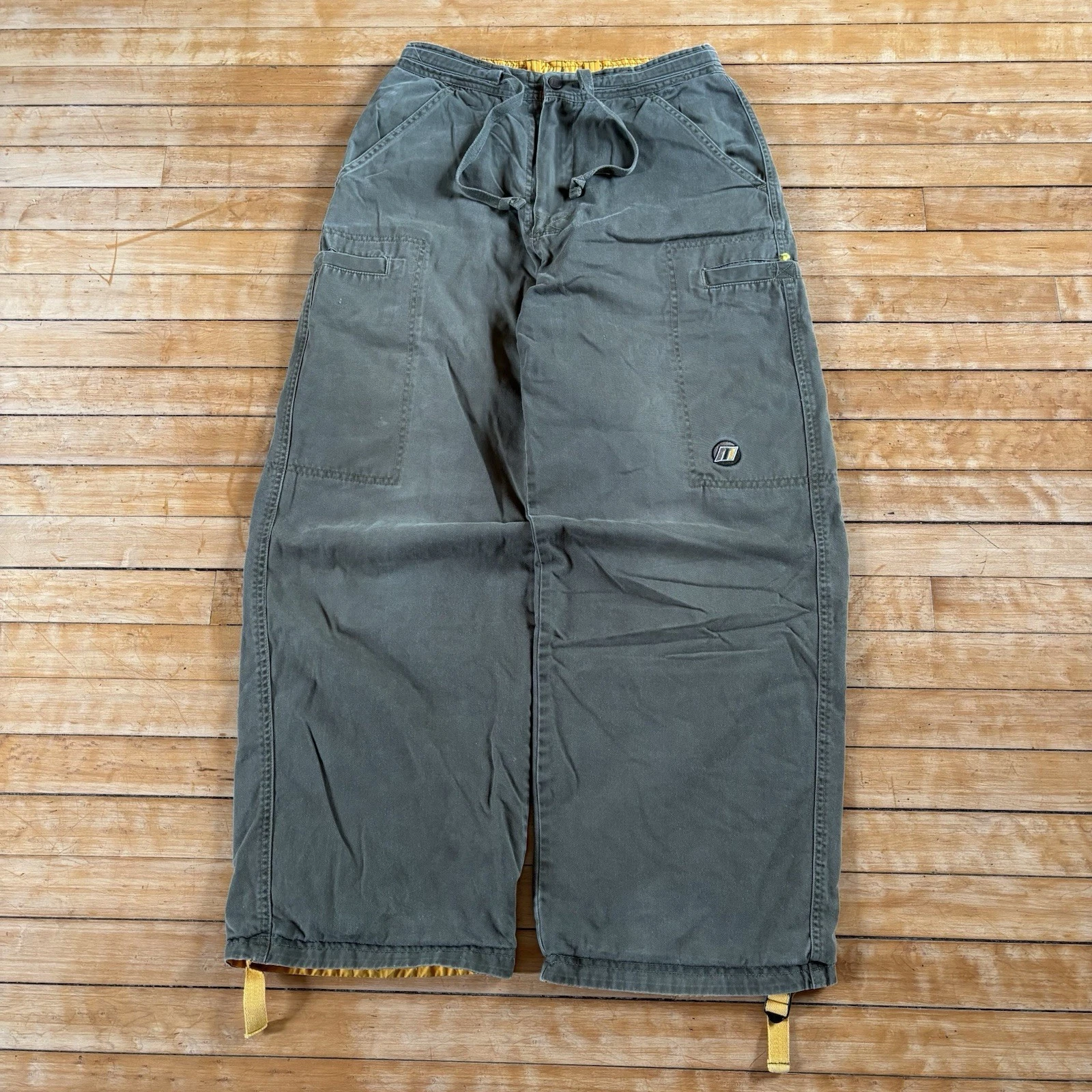 VTG 90s MACGEAR Reversible Cargo Pants Baggy Rave Mens 30x31 Yellow/Green RARE