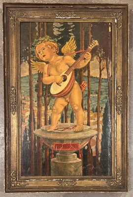 Vintage painting- Cupid playing Mandolin - ltaly pastoral landscape ''Lockvogel''