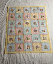 Vintage Handmade Quilt Baby Nursery Blanket Crib Cottagecore Fleece Yellow Back