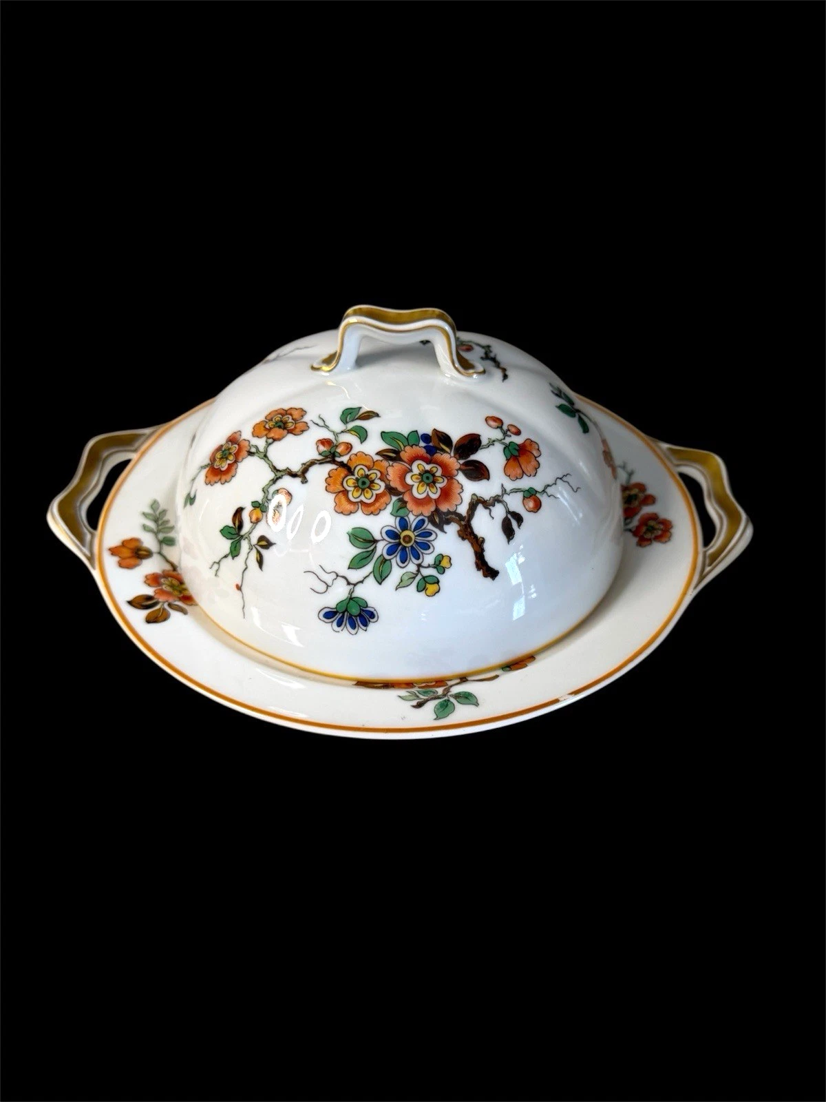 Normandy Butter Dish, Lid & Strainer 3 Piece Haviland Limoges France SM RIM CHIP