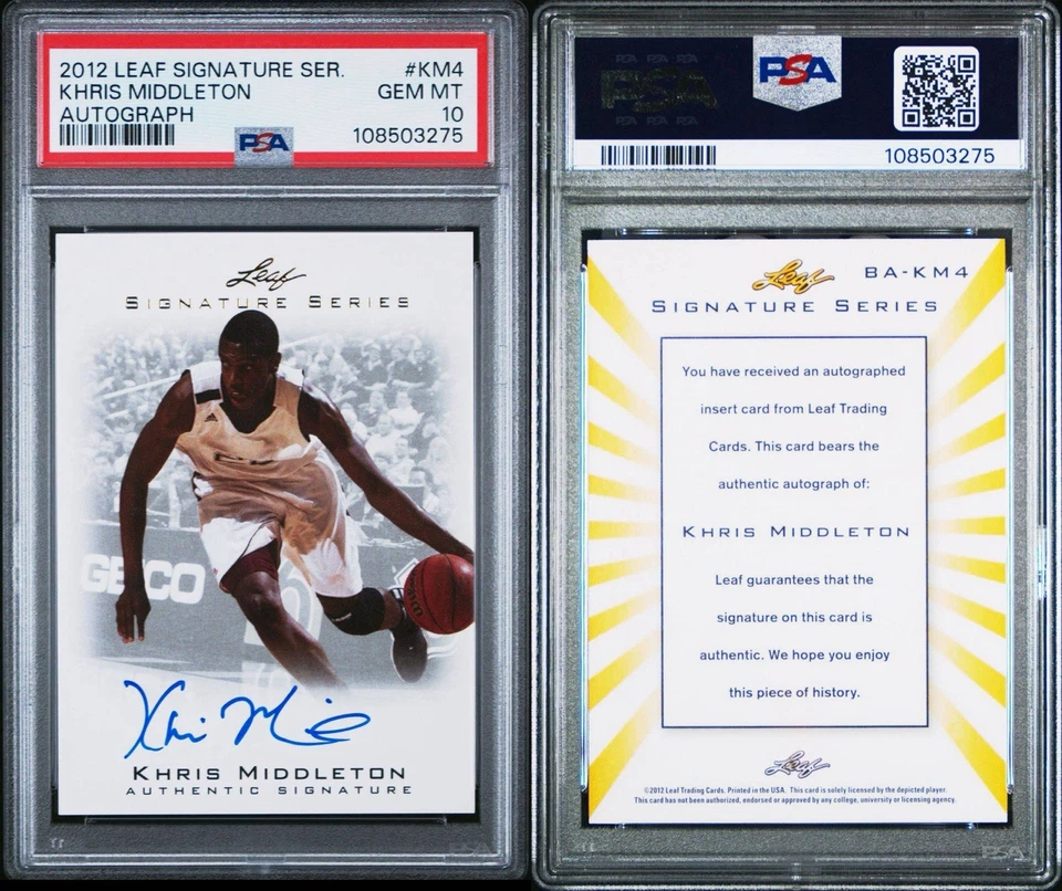 2012 Leaf Signature Series - Khris Middleton #BA-KM4 Auto RC PSA 10 💎 Texas A&M - Image 3 of 3