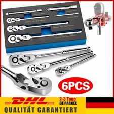 6tlg Gelenk Ratschen 1/4 3/8 1/2 180&deg; Umschaltknarre Set mitVerlangerungsstangen