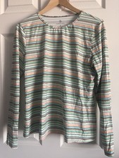 Lands End Shirt Womens M 10-12 Green Stripe Rash Guard Swim Cover Up Spandex