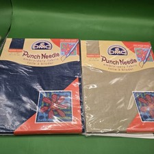 Punch Needle Weavers Cloth Embroidery Fabric Lot of 2 14x18 Khaki  Denim Woven