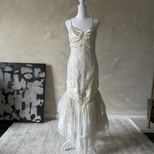 Vintage Ivory Lace Wedding Dress Romantic Slip Bridal Gown Art Nouveau Size 2