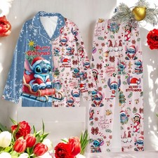 Stitch And Lilo Merry Stitchmas 2024 Christmas Polyester Pajamas Set