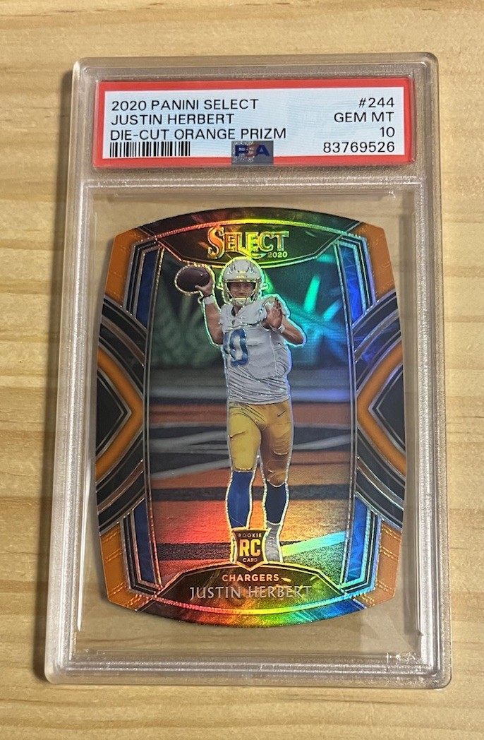 JUSTIN HERBERT 2020 SELECT CLUB DIE CUT Orange PRIZM RC #244 PSA 10 GEM MINT!