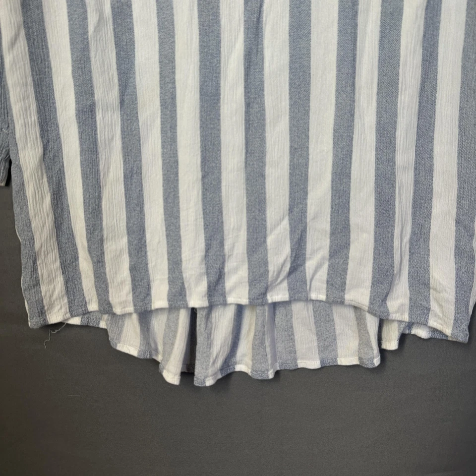 Umgee USA Shirt Womens 1XL Blue White Striped V-Neck 3/4 Sleeve Tunic Crinkle - Image 3 of 4