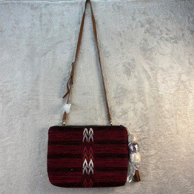 Mercado Global Women's Crossbody Bag Ruby Red Woven Striped Cotton NWT