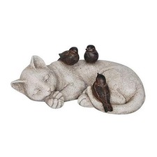 Loving Memory Collection 12" Length Garden Accent Decorative Sparrows On Cat