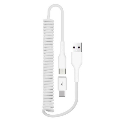 For iPhone 17/Pro/Max/Air - Coiled USB Cable Charger Cord Power Wire Sync White