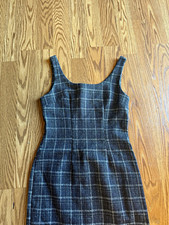 Women s Plaid Tank Dress Size 2 Regular Short Sleeveless Square Neck Zip