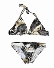 Tommy Bahama Palm Print Bikini Set XS Top S Bottom Black White Ring Detail