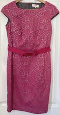 NEXT Petite Pink Jacquard Bow Pencil Shift Dress Size 8 Wedding Guest Smart