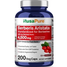 NusaPure Berberine HCI 20:1 Extract, 225 mg Equivalent to 4,500mg - 200 Veggie