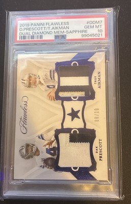 2019 Panini Flawless-Dual Dak Prescott, Troy Aikman #DDM7 Sapphire /10 (MEM)