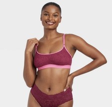 Auden Women's L Large Lace Bralette Cherry Pink Pull Over Scoop Neck Bra New