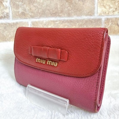 miumiu Bifold Wallet Red Pink Madras Ribbon 5.5 inch | eBay