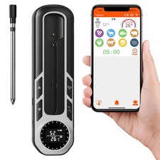 500ft Smart Bluetooth Meat Thermometer with IP66 Waterproof, Food Black