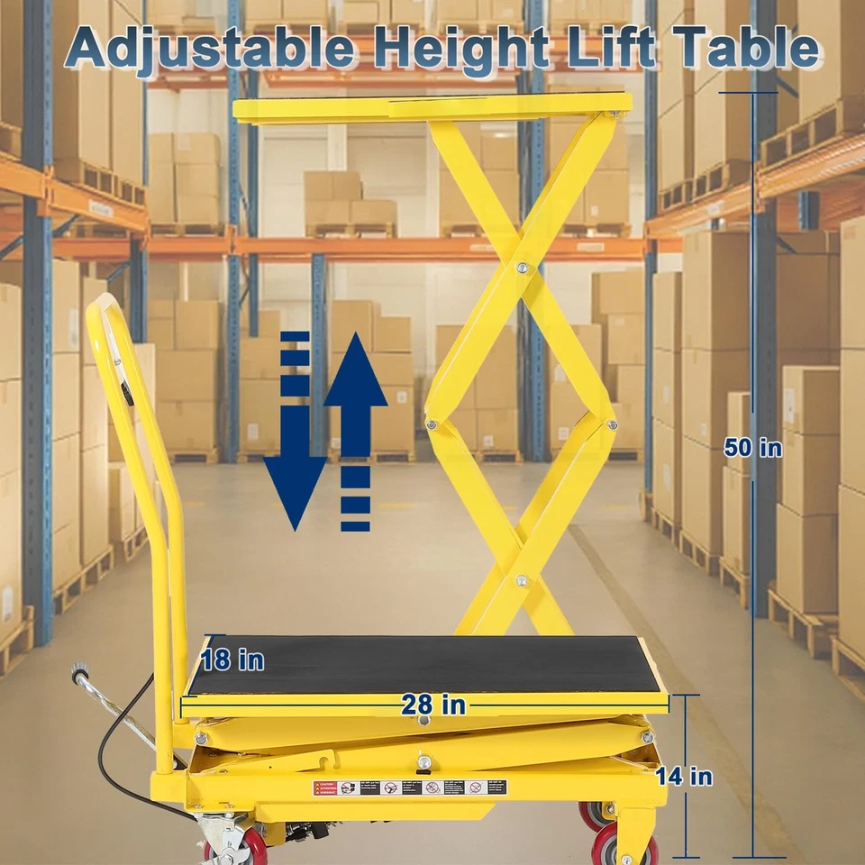 50" Hydraulic Lift Table Cart 330lbs Manual Double Scissor Lift Table w/Wheels - Image 4 of 4