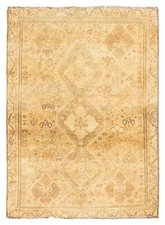 Vintage Light Brown Traditional 3'5" x 4'10" Hand-Knotted Oriental Wool Area Rug