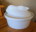 Vintage Apilco France Porcelain White Rabbit Covered Oval Dish Tureen
